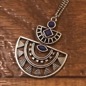 Long Dangle Silver Necklace Aztec Pendant New